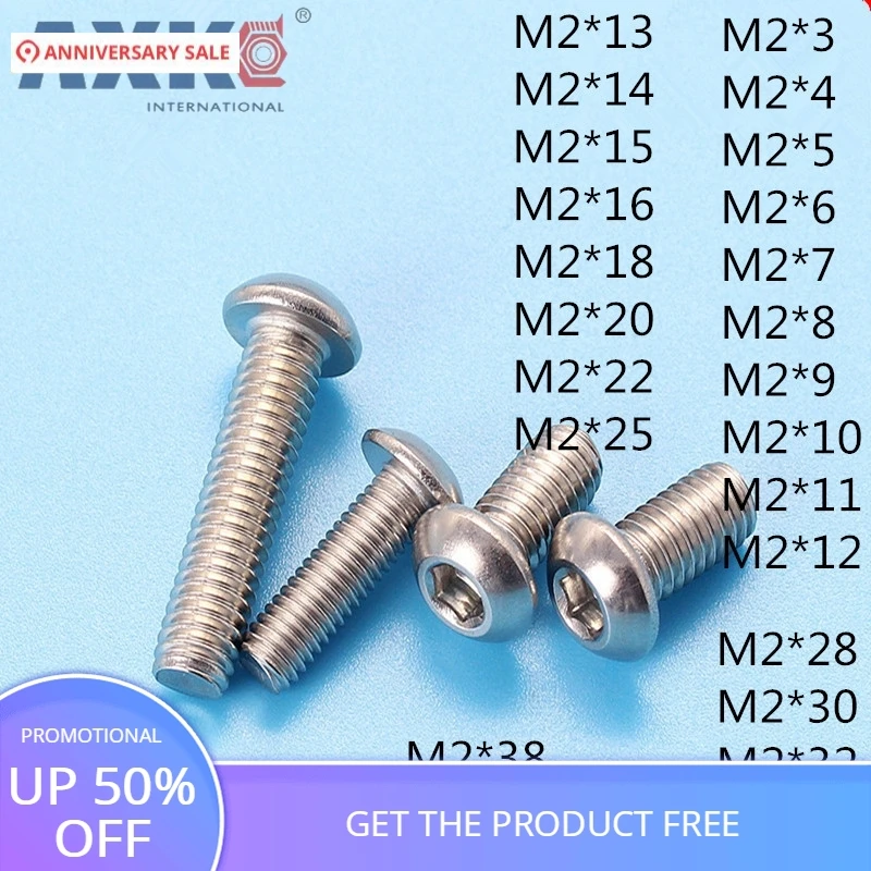 

M2 ISO7380 304 stainless steel round head socket head cap screws Hexagon socket head cap screws M2*3-M2*40mm