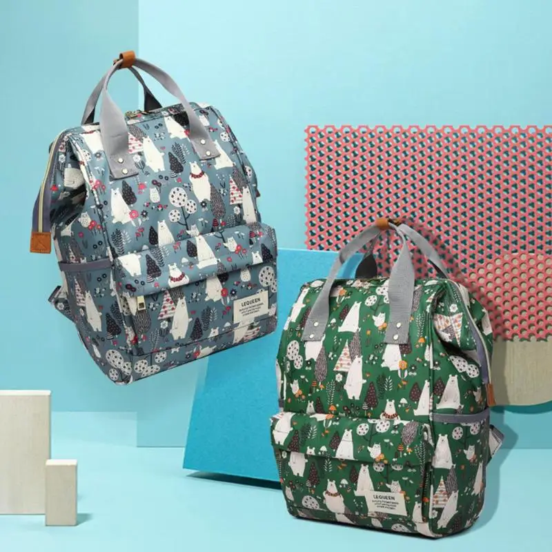 Lequeen сумка для подгузников, рюкзак для мам, сумка для подгузников, сумка для беременных, рюкзак с мультипликационным принтом, Большая вместительная уличная сумка на молнии для кормления