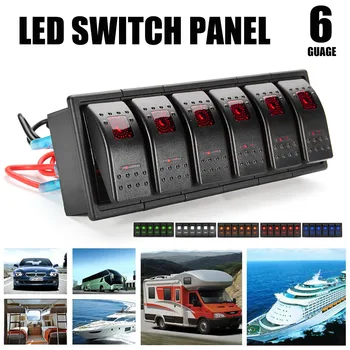 

6 Gang LED Rocker Switch Panel with Stickers 12V/24V Waterproof ABS+PC+Aluminum On-off Switch Motorboat Marine Jumper Wire Kit