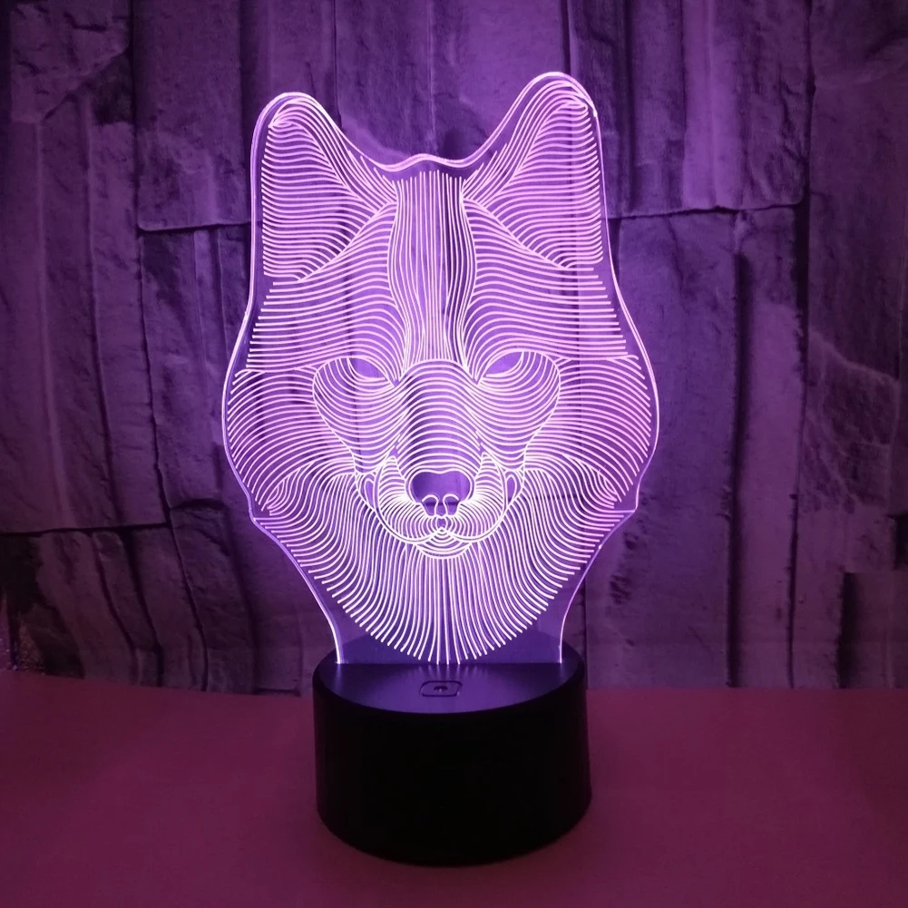 

3D Night Light Easy Operation Acrylic Home Decor Desktop Led Colorful Touch Control Wolf Head Gift