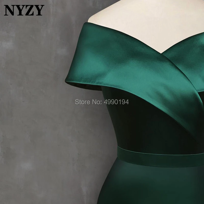 NYZY E60 Emerald Green Evening Dresses Long Mermaid Off Shoulder Satin Simple Elegant Party Gown vestidos de festa 2019