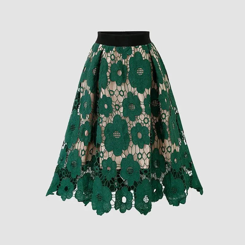 

Sisjuly Summer Vintage Lace Skirts Women Black Sexy Hollow Hook Flower Elegant A Line High Waist Street Casual Midi Skirt 2019