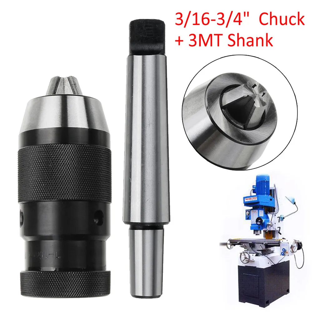 

NEW 3/16-3/4 Inch 1-16mm Keyless Drill Chuck Self Tighten with JT3-3MT Shank For CNC Set