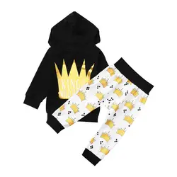 Одежда для новорожденных мальчиков и девочек, топы с надписями «Корона», худи и штаны, комплект одежды из 2 шт., roupa de bebe