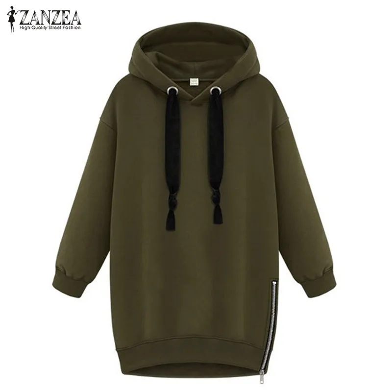 Moletom com Capuz Pullovers com Capuz Zanzea Feminino Primavera Lado Zíper Velo Femme Jumpers Casual Tops Tamanho Grande 2020