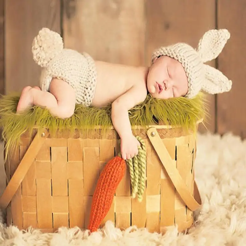

Newborn Photography Props Set Baby Girls Boys Crochet Knit Photo Prop Rabbit Carrot+Costume for Baby Photo Shooting Props Suits