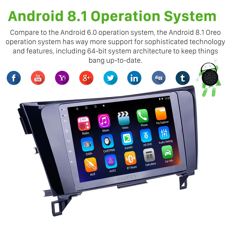 Top Harfey For 2013 2014 Nissan X-Trail 9"Quad-core Android 8.1 GPS Radio Bluetooth Multimedia Navigation with HD 1080P touchscreen 1