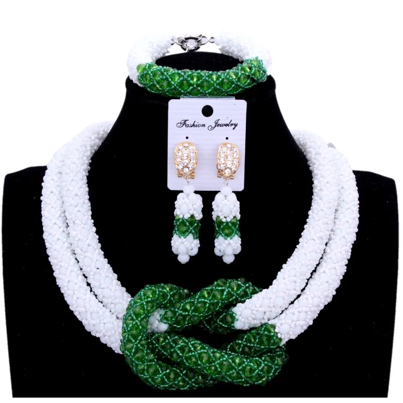 

4UJewelry Fine Jewelry Sets For Women Wedding Jewellery Set Bridal Jewelry White and Green Pics Bracelet Earrings & Necklace