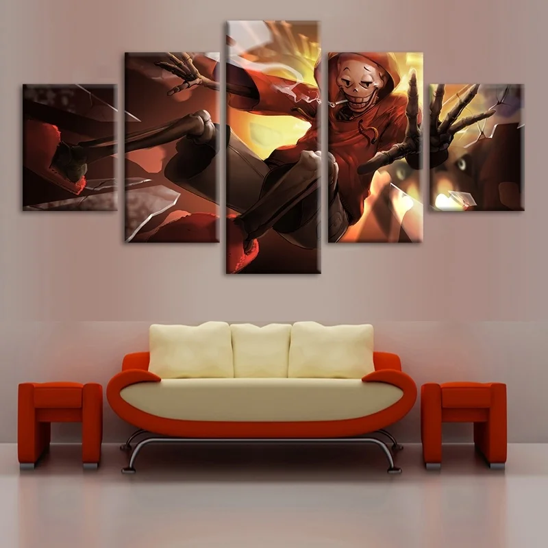 

5 Piece Undertale Game Poster Skeleton Smoking Wall Picture Oil Painting for Home Decor