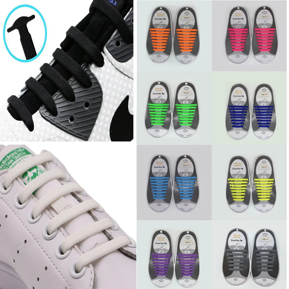 Шнурки без завязок для детей и взрослых, силиконовые 2019 (упаковка из 16 шт., силиконовые шнурки Vtie, работает во всех кроссовках) обувь со