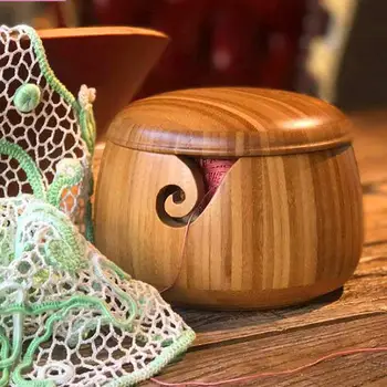 

Crochet Bowl Eco-friendly Wooden Wool Bowl Organizer for Knitting Crocheting Dust Bowl Bamboo Wool Storage Bowl #SO
