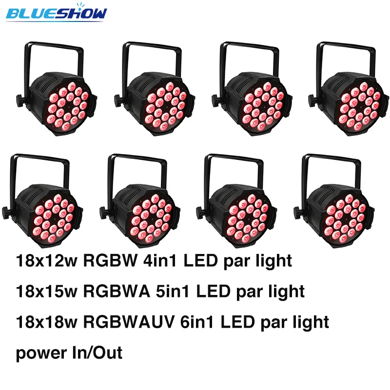 Без налога на заказ по морю, 8 шт./лот светодиодный светильник 18x12 Вт RGBW 4в1 или 18x15 Вт RGBWA 5в1 или 18x18 Вт RGBWA+ UV 6в1 Par 64 Stage DMX