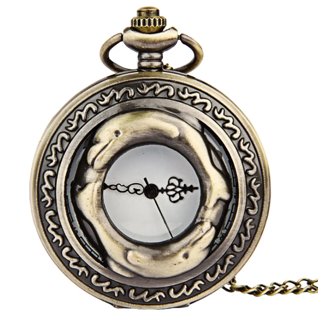 

Dolphins Head And Tail Connected Pocket Watch Bronze Lace Hollow Pocket Watch Hair Retro Pocket Watch Fashion Wild Neutral Table