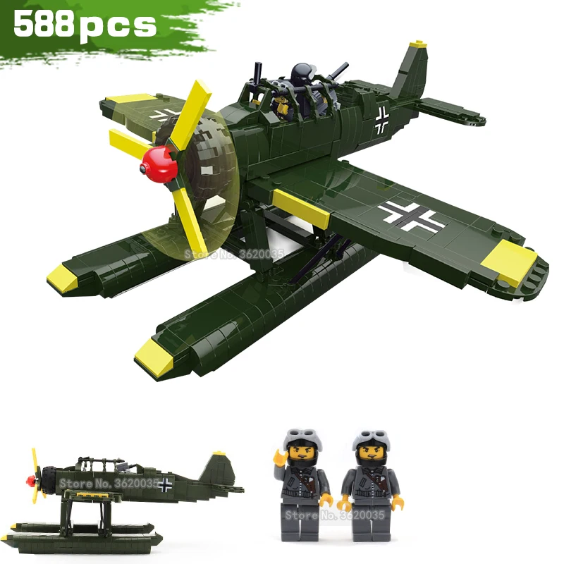 

Germany Building Blocks Military Assemble Water Scout Plane Ar196 Model Figures WW2 Weapons Gift For Boy Toys With Legoinglys