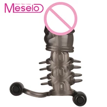 Meselo Vibrating Penis Sleeve Extender Sex Condoms For Men Reusable Gay Sex Toys For Couples Novelty Thorns Erotic Adult Toys