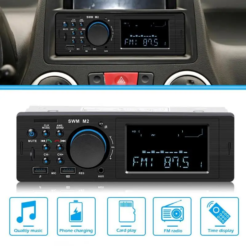 SWM M2 автомобильный стерео MP3 музыкальный плеер FM Музыкальный радио Bluetooth 4,0 TF AUX двойной usb зарядка для iOS/Android головное устройство