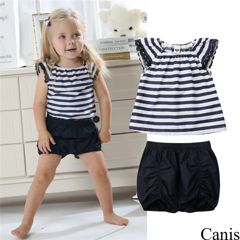 Fashion Kid Baby Girls Lace Flower Tops Dress Pants Shorts Outfits Clothes Canis