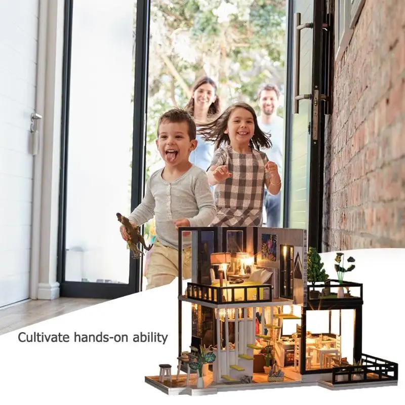 Assembly Building Model Toy Doll House Wooden Miniature DIY Dollhouse Kit