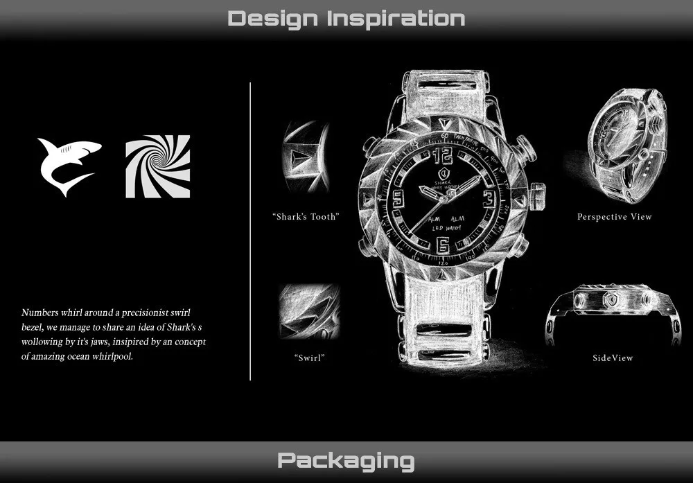 Goblin Shark Sport Watch 3D Logo Dual Movement Waterproof Full Black Analog Silicone Strap Fashion Men Casual Wristwatch / SH165