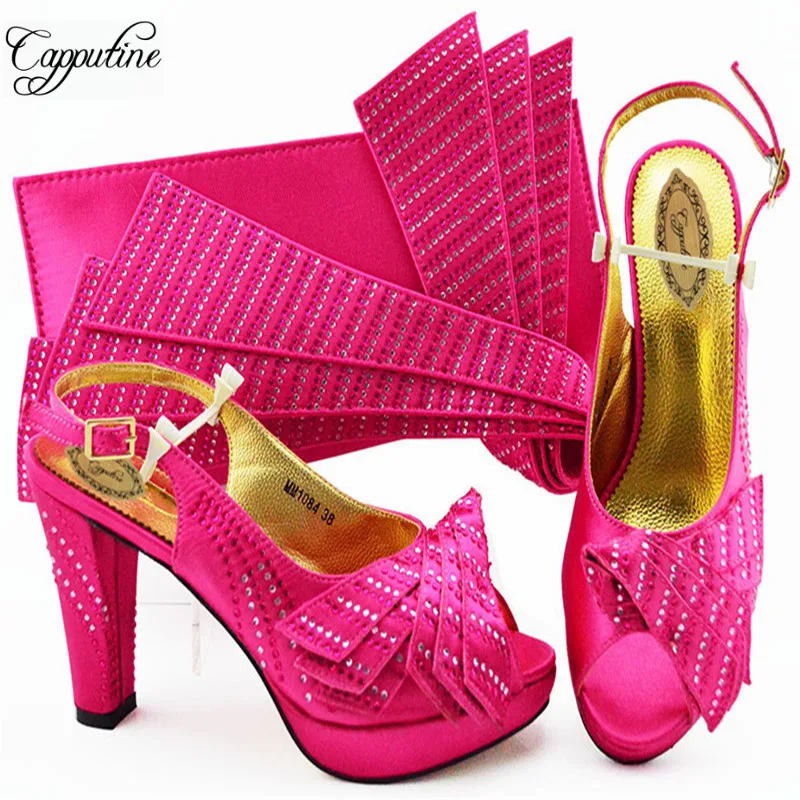 

Capputine Hot Selling Italian Ladies Fuchsia Color Shoes And Bag Set Fashion Elegant Shoes And Bag Set For Wedding Large Size 43