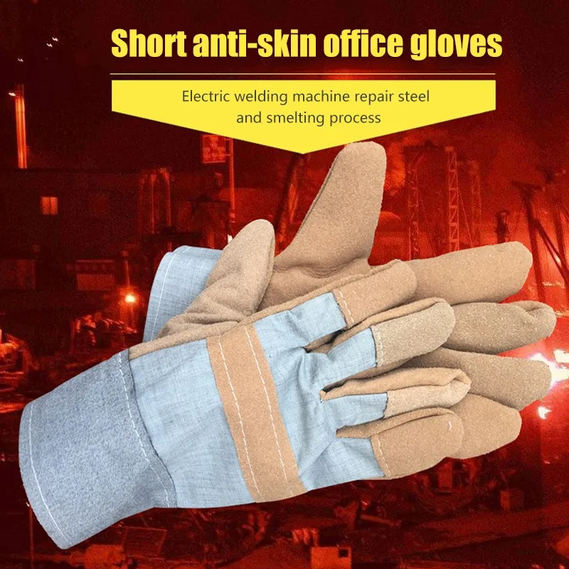 

Two-layer Short Electric Welding Gloves Welder Protective Short Leather Welding Gloves Short Faux Leather Welding