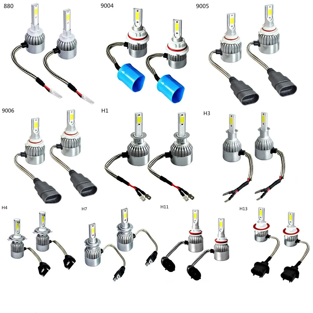 

2pc car lights H4 H7 9005 H3 C6 Car Headlight Cob Led bulbs 880 H11 HB3 9005 9006 H13 6000K 110W 12V 24V 8000LM Auto Head lamp