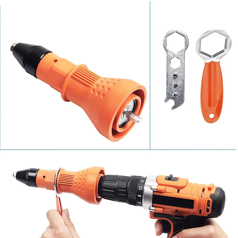 

New Electric Rivet Nut-Gun Riveting Tool Cordless Riveting Drill Adaptor Insert Nut Tool Riveting Drill Adapter with Wrench