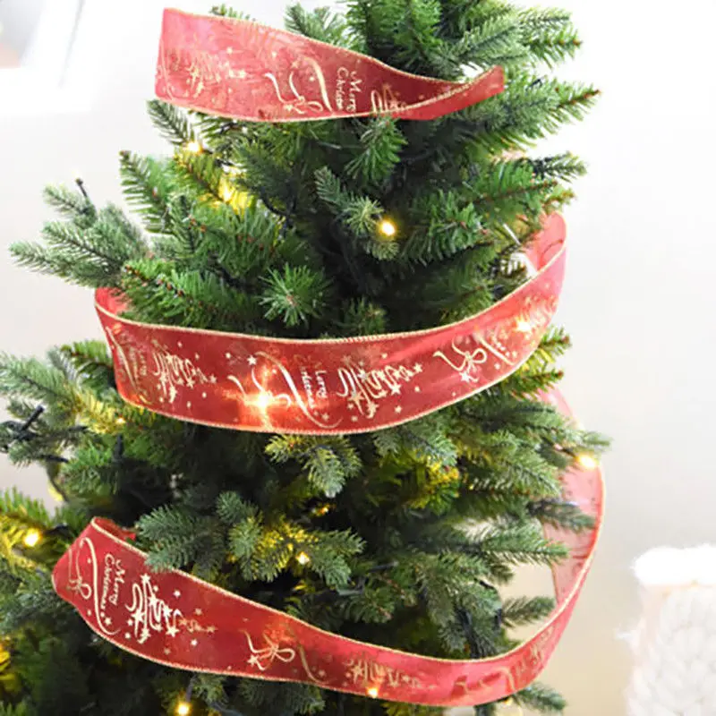 Новейшая горячая красная Рождественская елка украшение тиснение шелковая атласная лента для заворачивания подарка праздник