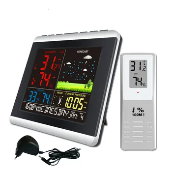 

Wireless Weather Station EU /US Plug Temperature Humidity Sensor Colorful LCD Display Weather Forecast Clock In/outdoor