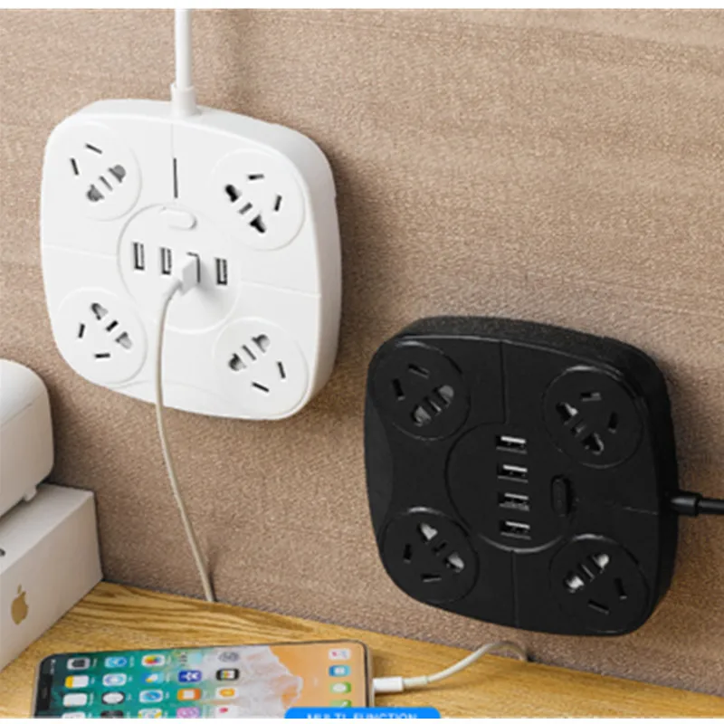 

Power Strip 4 AC Outlets & 4 USB Outputs Wall Mount Electronic Smart Extension Socket Plug EU adapter Power Button