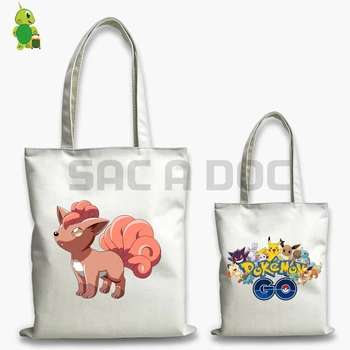 

Pokemon Vulpix Handbag Double Side Shoulder Bags Large Capacity Beach Bag for Teenage Girls Boys Tote Shopping Handbags