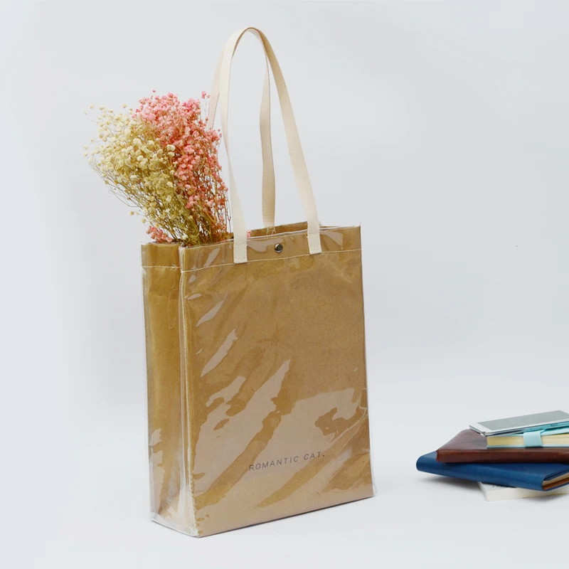 

[Super Seabob] 2019 Spring Summer Woman Stylish Waterproof PVC Kraft Paper Double Handles High Capacity Handbag All Match LI835