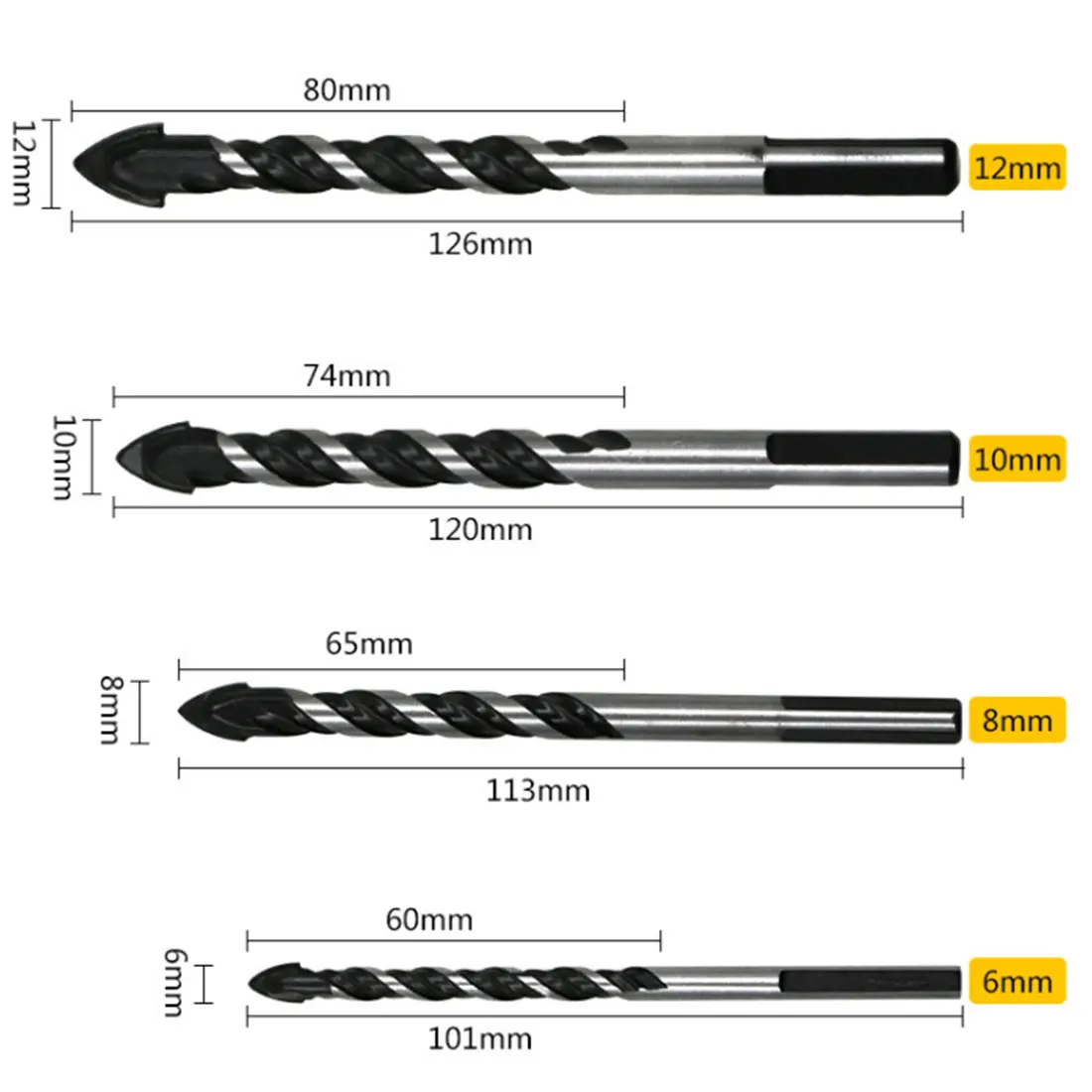 Многофункциональное 6-12 мм сверло для стекла спиральное сверло треугольные сверла для керамической плитки бетона стекла мрамора