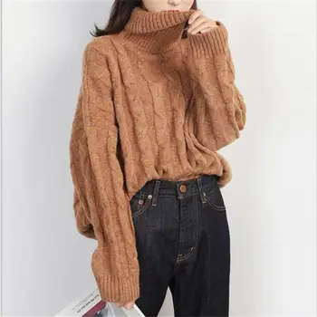

2019 new hot sale women's spring autumn loose turtleneck knit sweaters coat women fashion thick sweater shirts