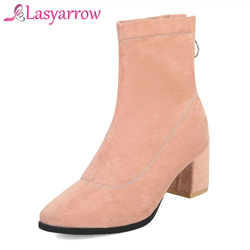 

Lasyarrow 2018 Women Boots Flock Ankle Boots Spring Autumn Women Boots Ladies Party Western Stretch Fabric Boots Plus Size 33-48