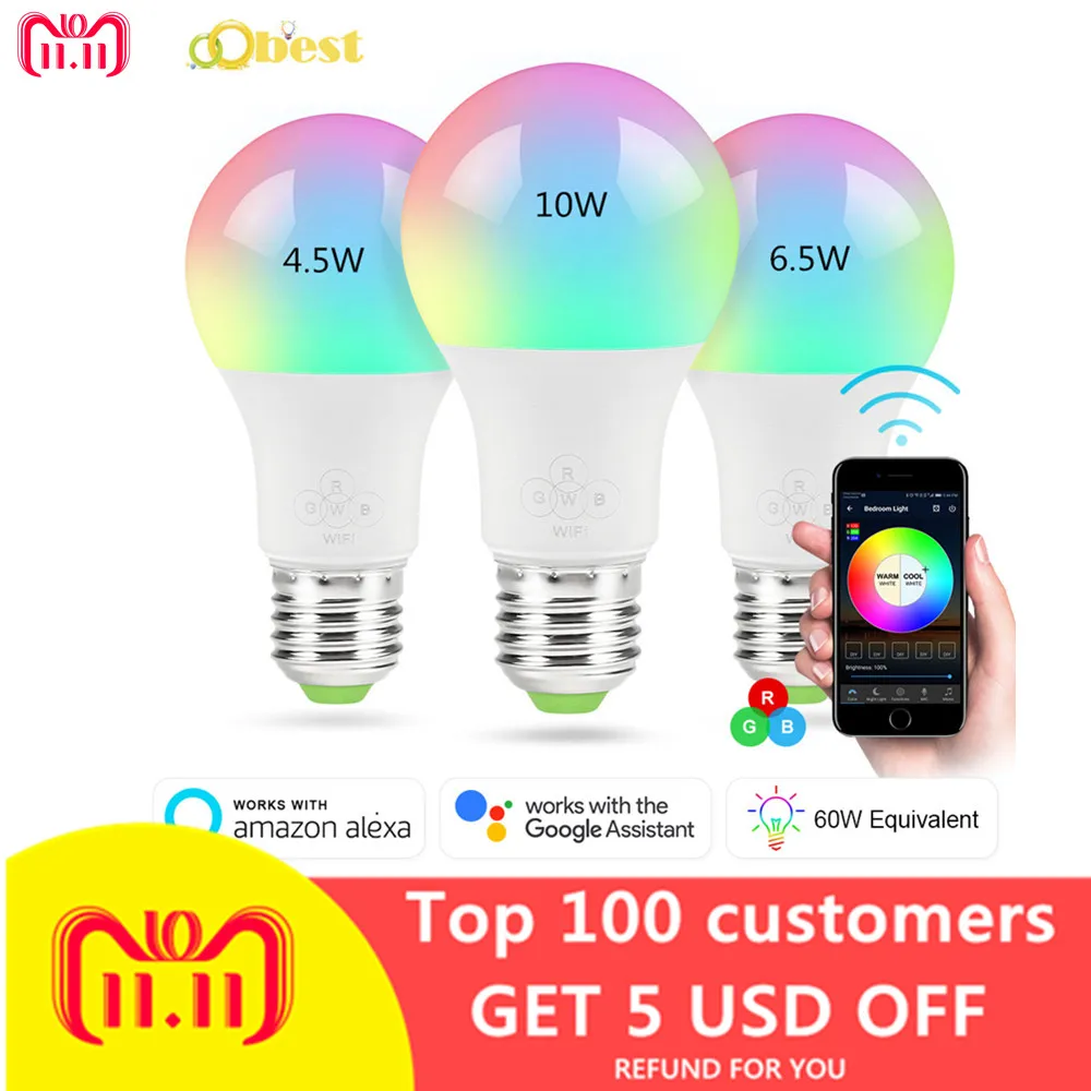 E27 Smart Light Bulb WiFi Led Light Bulb Wake Up Lights 4.5W/6.5W/10W