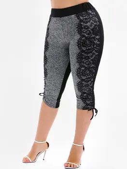 

Wipalo Plus Size 3D Lace Print Drawstring Capri Leggings Elastic High Waist Women Summer Skinny Leggings Casual Pants Trousers