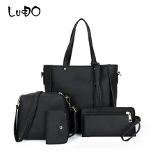 Luckdo модный набор из 4 вещей, сумка из искусственной кожи с кисточкой, Большая вместительная сумка, сумка на плечо, держатель для карт, женская сумка-тоут