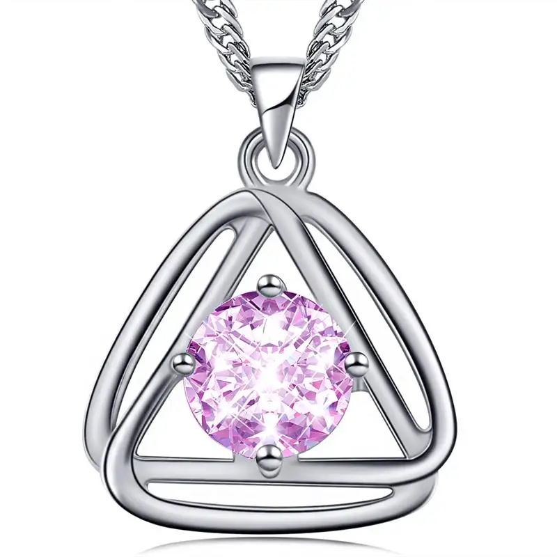 

Silver Color Necklace And Pendants Jewelry For Women With Box Chain Luxurious Big Pink CZ Crystal Stone Necklaces