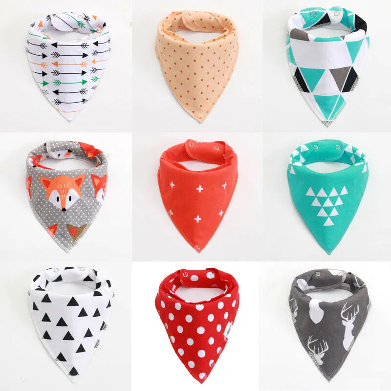 

9 Styles Infant Baby Boy Girl Bibs Convenient Practical Feeding Cotton Printing Dribble Triangle Scarves