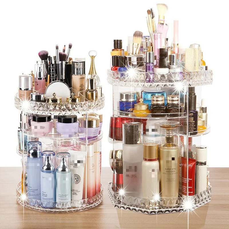  360 Rotating Acrylic Cosmetic Makeup Organizer DIY Detachable Rangement Maquillage Adjustable Makeu