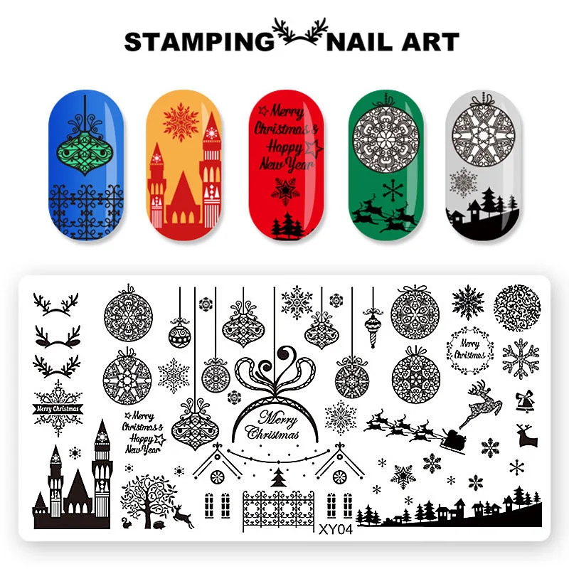 1 Pcs Christmas Nail Art Stamp Stamping Image Plate New Year Pattern 12*6cm Stainless Steel Nail Template Manicure Stencil Tools 4
