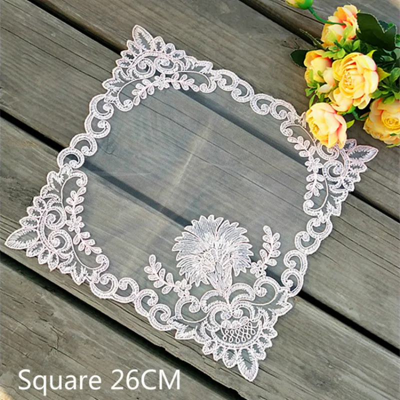 

Luxury Tulle Lace Dining Doily Exquisite Cotton Embroidery Flowers Table Placemat Cup Coaster Home Kitchen Wedding Decor Pad Mat