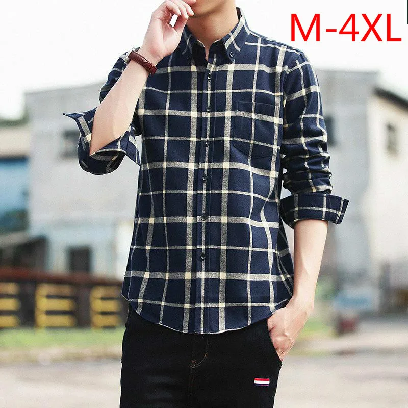 Brand Quality Size M-4XL Casual Shirts Plaid Cotton Shirt For Men Long Sleeve Spring Autumn Shirts  Male Brand Clothing 2019