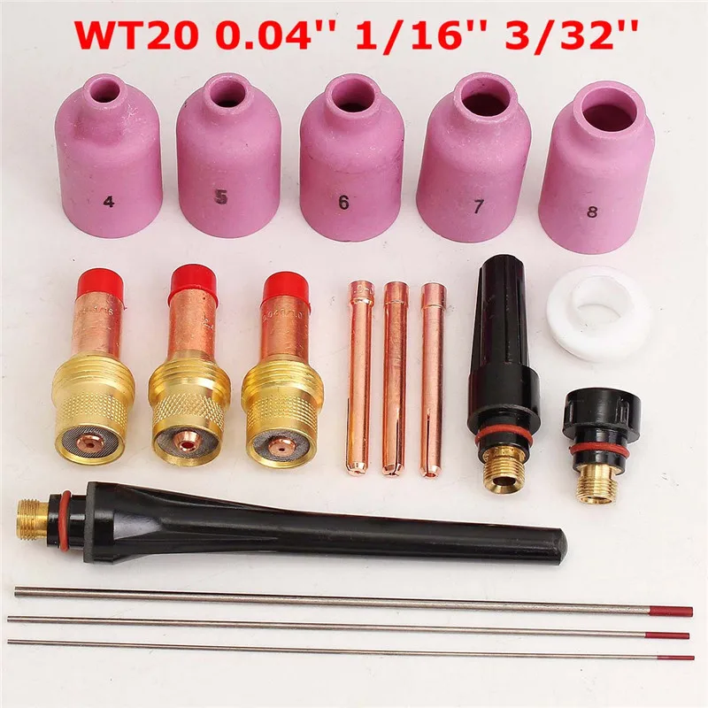 

18 pcs TIG Welding Torch Gas Lens Kit WP-17 WP-18 WP-26 WT20 0.04" 1/16" 3/32" New Arrival