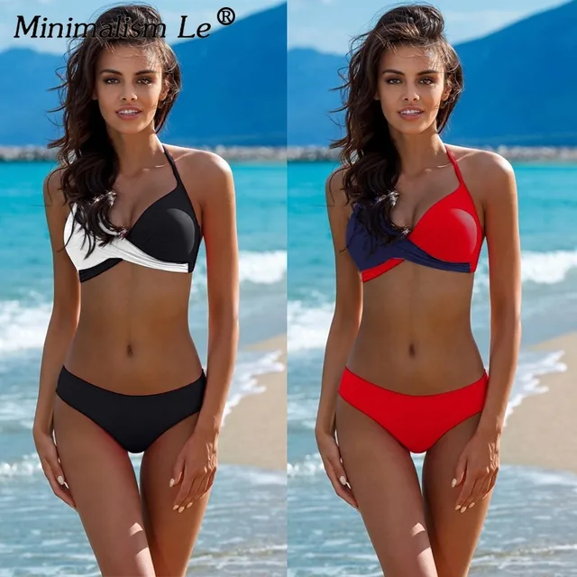 {Excellent|Wonderfull|Very Good|Very Recommended} Minimalism Le Solid Patchwork Bikinis Sexy Push Up Swimwear Women Plus Size Bathing Suit Halter Top Swimsuit Female Biquini Limited Price