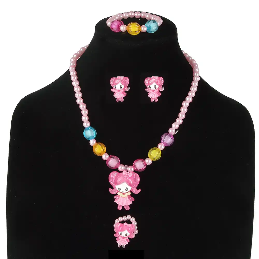ベイビーガール素敵な漫画の女の子の王女ネックレス ブレスレット リング子供キッズ模造真珠ジュエリーセットクリスマスホリデーパーティーギフト Jewelry Sets Aliexpress