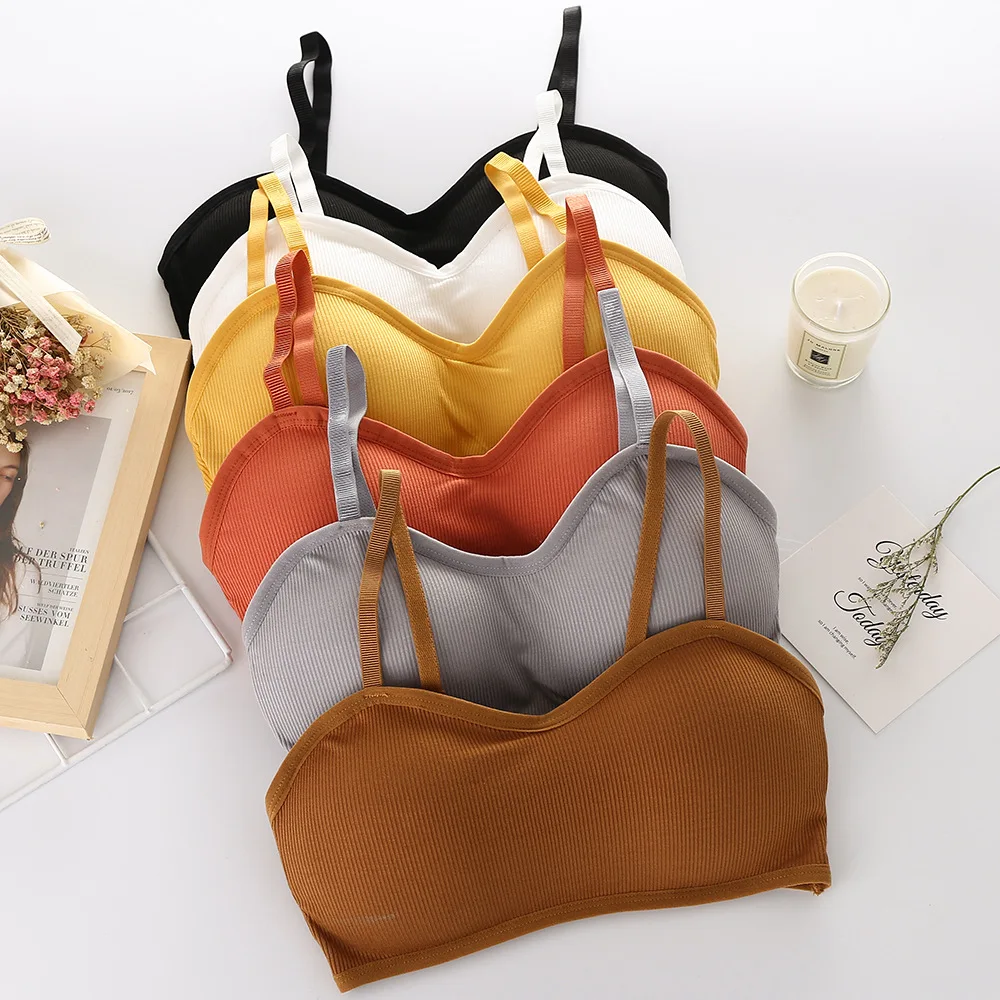 

6 color solid color tube top gather with chest pad no steel ring sports running student girl vest bra wrapped chest