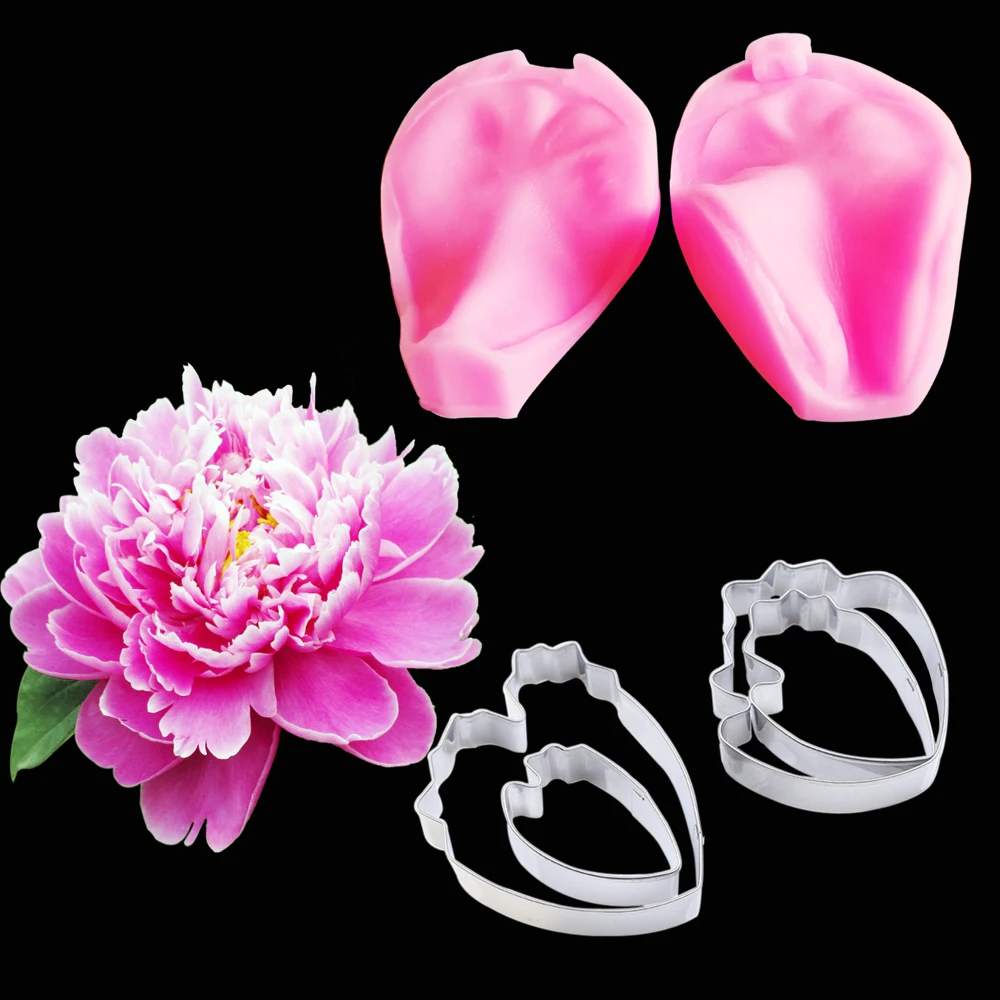 

Large Peony Veiner & Cuttter Decorating Set Silicon Mold for Petal Flower Cutter Sugar Flower Fondant Cake Tools CS256