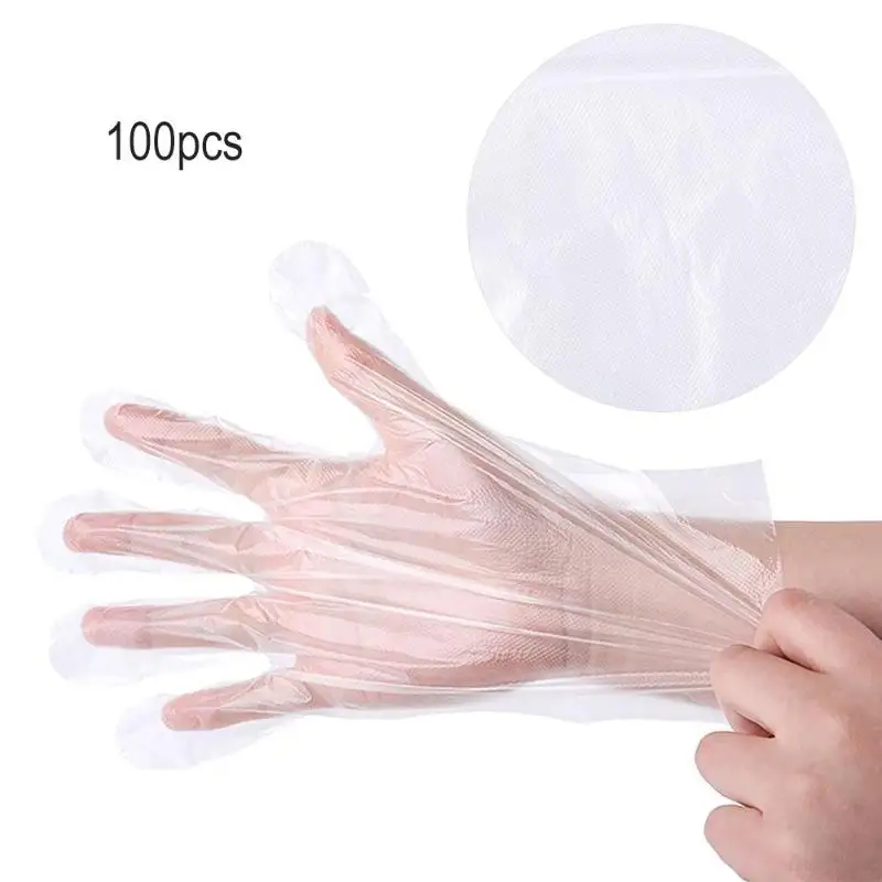 

100pcs/bag Disposable Gloves One-off Plastic Gloves Restaurant BBQ Transparent Eco-friendly PE Gloves Household Kitchen Garden